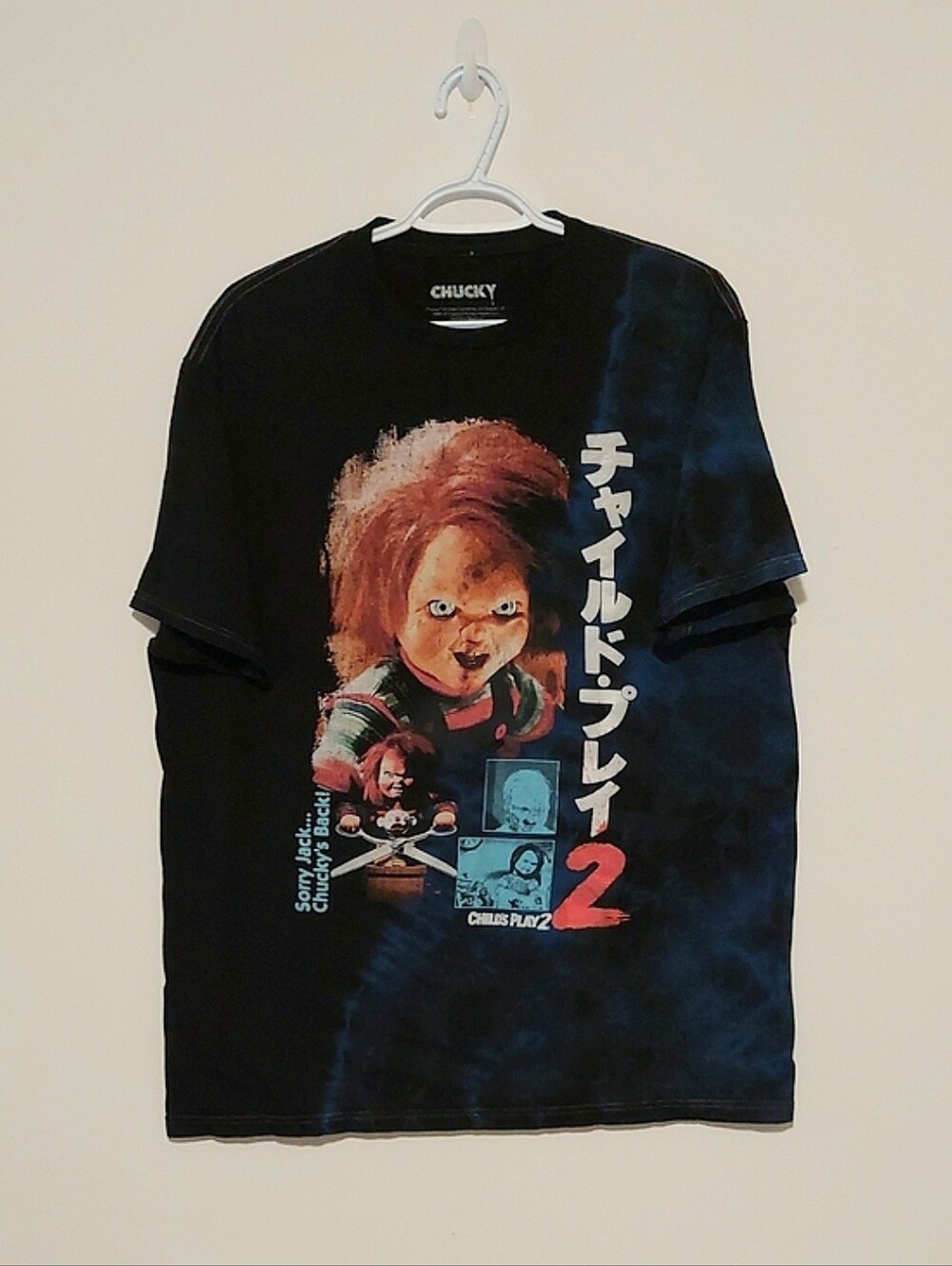 Chucky Child's Play 2 Black & Blue Short Sleeved Graphic T-shirt VGUC Size L